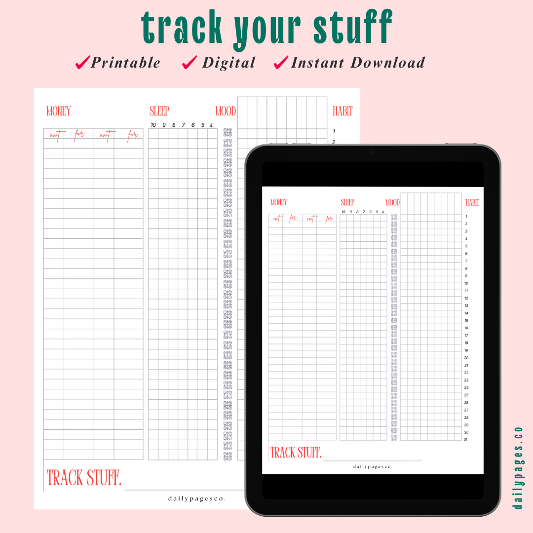 Track your Habits, Money,Sleep, Mood for iPad & Print (Instant Download)